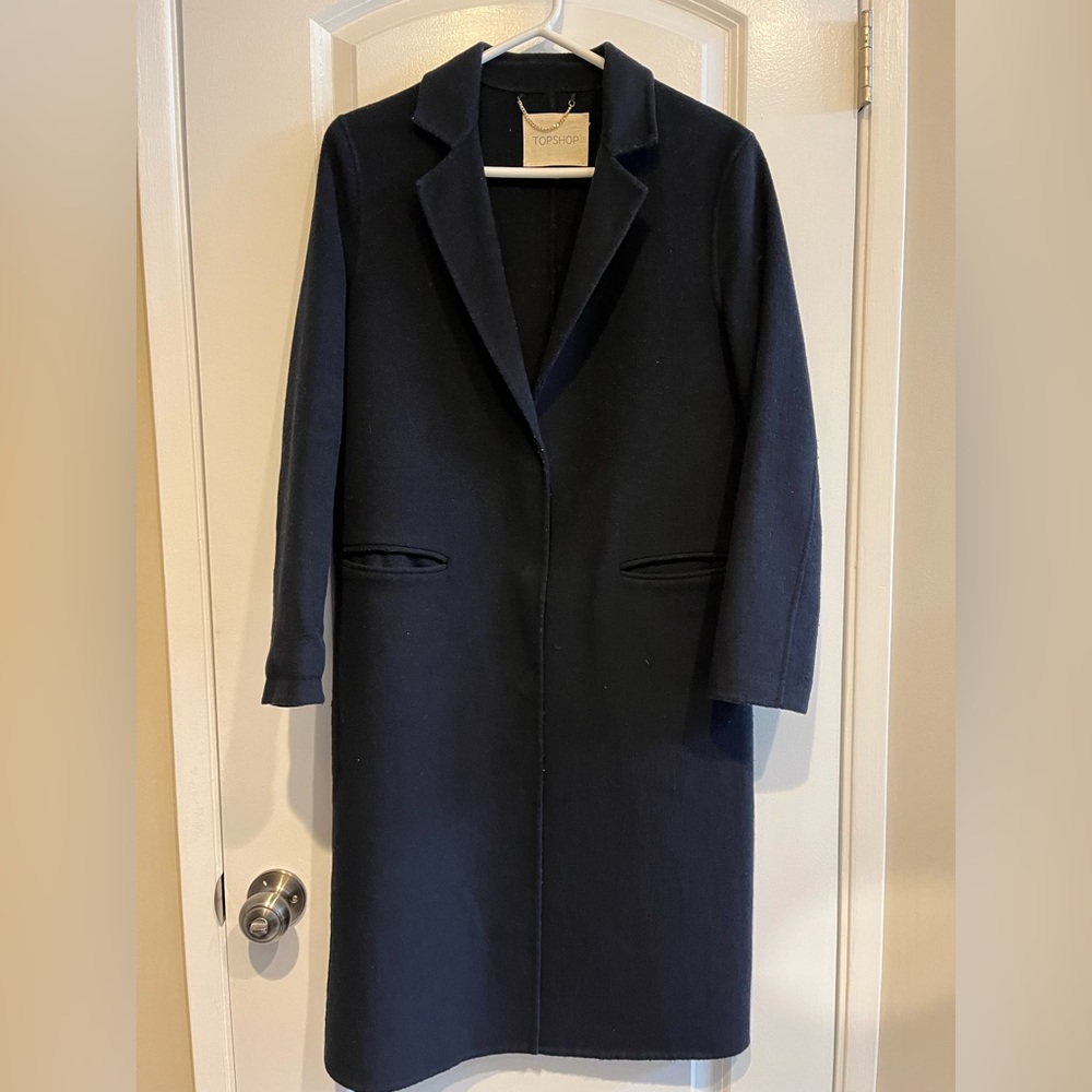 Navy blue wool blend menswear coat